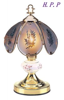 14.3H NEW Glass Floral Theme Touch Table Lamp comes with Gold Finish