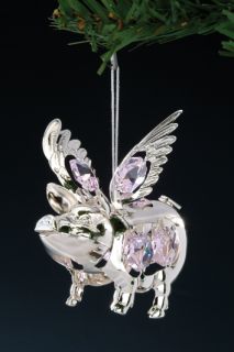 flying pig silver ornament figure swarovski crystal