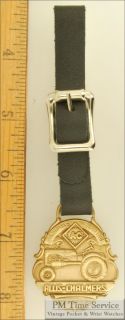 Black Leather Strap Pocket Watch Fob with Allis Chalmers Farm