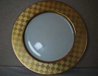 Fitz Floyd Carre Dor Fine Japan Porcelain Gold Geometric Dinner Plate
