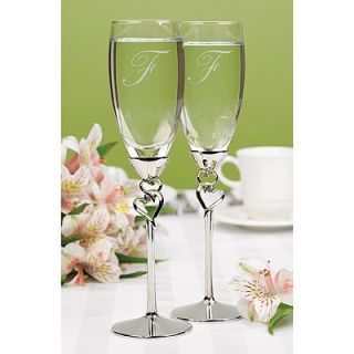 Personalized Wedding Toasting Flutes Linked Heart Engraved Champagne