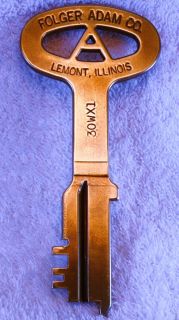 Folger Adam Vintage Jail Key Solid Brass 5 Long 30WX1 Old Authentic