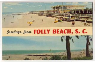 Folly Beach SC Beach Boardwalk Surfboard Rubber Rafts Views Postcard