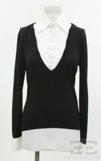 Anne Fontaine Black Wool White Removable Collar Sweater Size 38