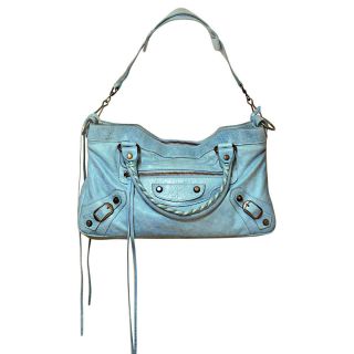Authentic Balenciaga Mini First Light Blue Leather Shoulder Bag
