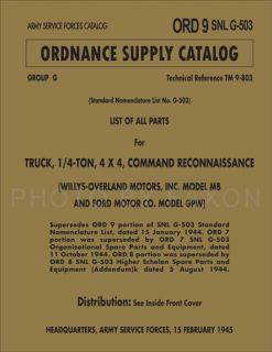 Military Jeep Parts Book Ford GPW Willys MB 1941 1945 ORDSNLG503