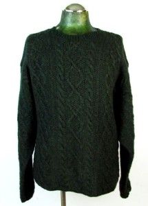 Mens Forest Green J Crew Irish Fisherman Sweater Knit Wool Pullover