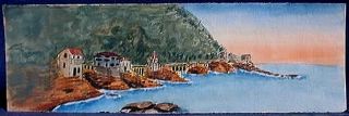 Original Watercolor Painting French Seaside Village