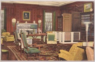 Hyde Park NY Postcard Franklin Roosevelt FDR Home Living Room Linen