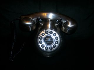 50s Style Monster Phone Stainless Steel Look Rotary Push Button Flash