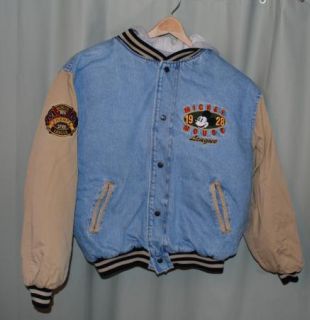 Mickey Mouse League 1928 Champs Denim Jacket Hoodie Disney Large Adult