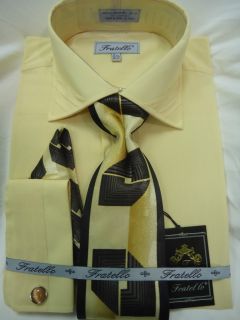 Mens Fratello Elegant Light Yellow Dress Shirt Tie Hanky FRS9304