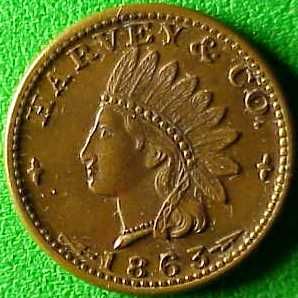 Fort Edward s Civil War Token NY270A 1A Harvey Co General Store Indian