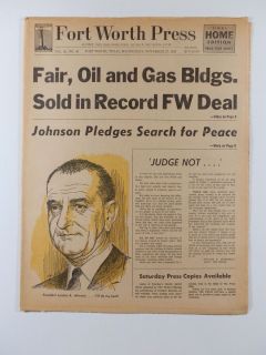 Johnson Pledges Search for Peace JFK Fort Worth Press November 27 1963