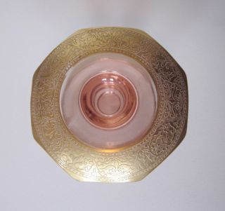 Vintage Pink Depression Glass Candlestick Candle Holder Gold Rim