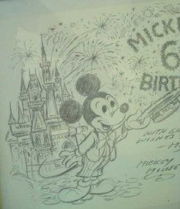 Walt Disney Mickey Mouse 60th Birthday Drawing by Harry Holt Signed