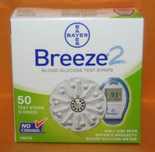 50 Bayer Breeze 2 Diabetic Blood Glucose Test Strips Sealed EXP 08