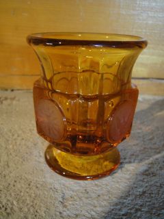 FOSTORIA Glass Amber Coin footed cigarette urn toothpick holder