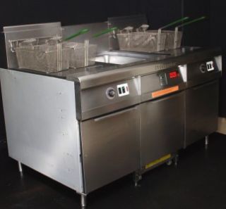 2006 FRYMASTER FILTER MAGIC LARGE 80LB CHICKEN FRYERS GAS DOUBLE FRYER