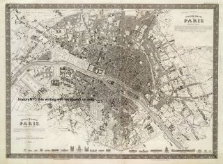1860 Large Historic Wall Map Paris France