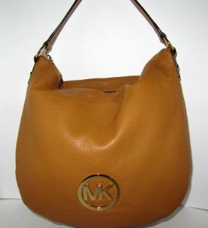 New Authentic Michael Kors Large Fulton Shoulder Bag in Tan Leather $