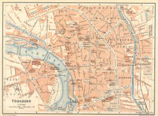 France 1914 TOULOUSE. Interesting old Vintage city map plan.