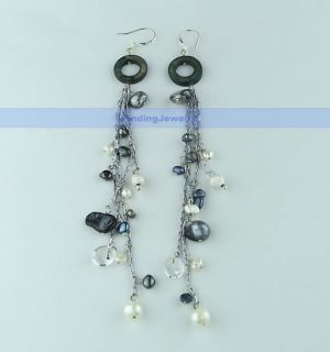 Beautiful MOP Black White Freshwater Pearl Earrings AAA Service