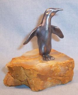 Vintage Marvin Wernick Co Pewter Penguin Onyx Base