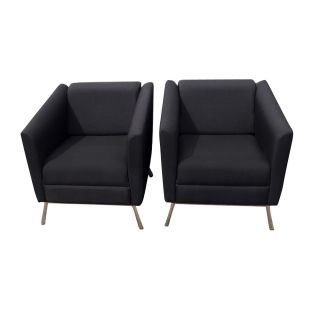 vintage mid century modern lounge armchairs black fabric upholstery