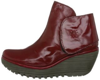 Fly london Yogi Red Patent Leather New Womens Wedge Shoes Boots