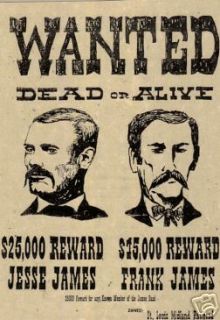  Jesse and Frank James Wanted Poster