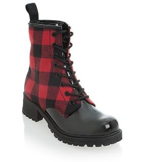 by GUESS Lakly Black Patent Red Plaid Fabric Combat Boot sz 5 5