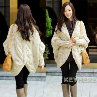 Korean Womens Bat Wing Long Sleeve Loose Sweater Cardigan K0E1 4