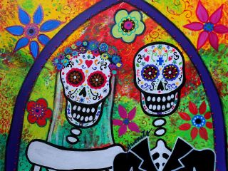 Mexican Folk Art Flower Wedding Prisarts Day of The Dead Painting