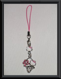 Cute Kitty Cell Phone Antenna Charm Strap Rose Crystals