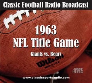 Chicago Bears vs. New York Giants 1963 NFL Title Game Radio Broadcast