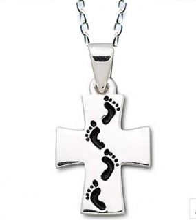 Footprints It Was Then That I Carried You Prayer Cross Necklace Silver