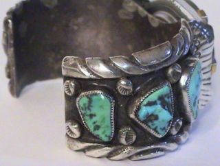  OLD PAWN NAVAJO SIGNED STERLING TURQUOISE WATCH BAND W/FREESTYLE WATCH