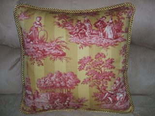 20 Red Yellow Gold French Country Toile Pillow Fabric