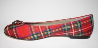 Womens Designer Shoes FS/ NY French Sole GRAVE Flats Red Tartan Skull
