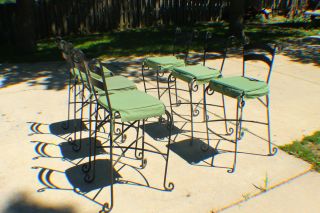 Outdoor Wrought Iron Bar Stools 6 Patio Chair Metal with Cushions