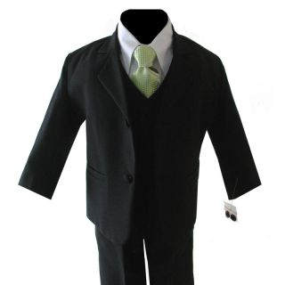 Boy Black Formal Suit w Lime Green Tie Choice of Size