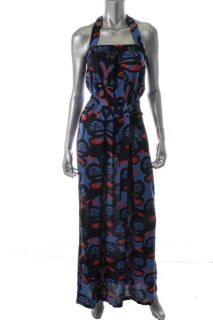 French Connection New Blue Printed Halter Belted Maxi Casual Dress s