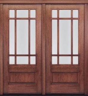 Solid Mahogany Entry Front Double French Doors 9 Lite