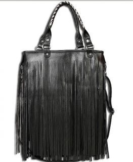  Fashion Womens Punk Tassel Fringe Leather handbag Shoulder Bag Black
