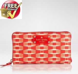 New with Tag Kate Spade Lacey Sign Spade Zip Around Wallet in Red 2602