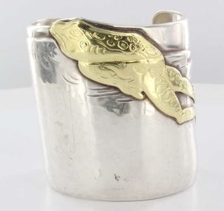  Tiffany & Co Silver 18k Gold Frog Wide Cuff Bracelet Designer Jewelry
