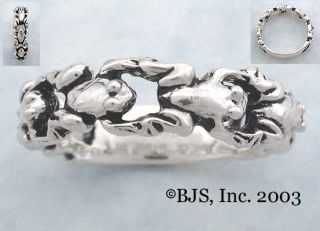 Leaf Frog Ring, band of frogs, available in sterling silver & 14k