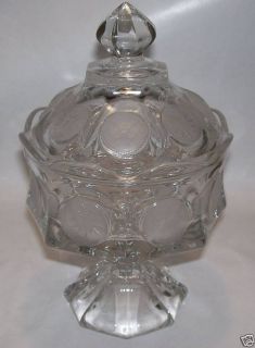 Crystal Fostoria Coin Glass Covered Candy Jar Compote