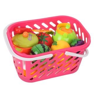  Pretend Play Toy   13 Pieces Fruits Market Basket Orange / Pink
